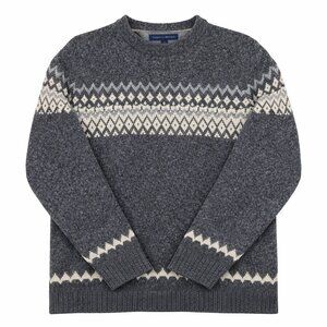 Tommy Hilfiger Mens Medium Luxury Blend Fair Isle Gray Wool Blend Ski Sweater